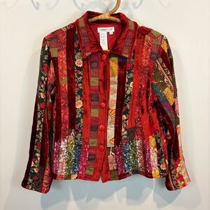 Coldwater Creek Boho Velvet Patchwork Sequin Jacket Size Small Petite
